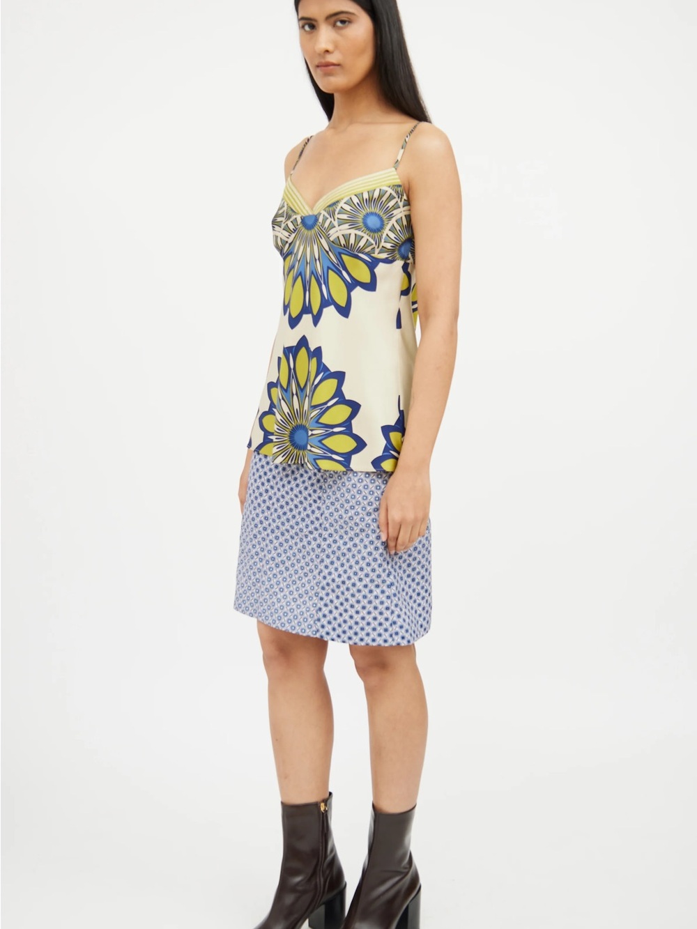 Vince Cream, Blue & Yellow Floral Mini Skirt